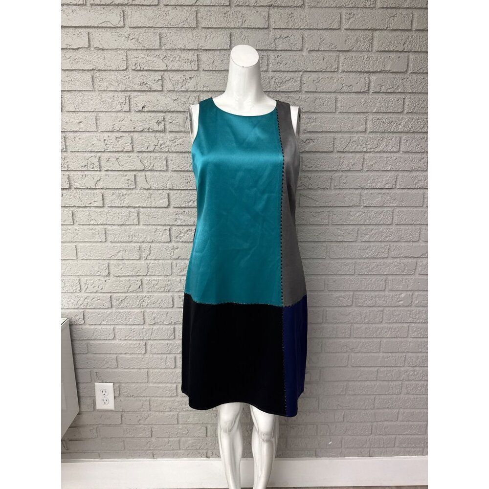 A.B.S Evening Satin Sleeveless Color Block Dress With Beaded Detail Size 12
